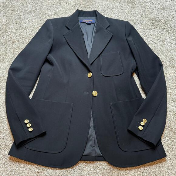 Louis Vuitton Black Blazer Suit Jacket with Gold LV Buttons Size 38 Uniform - Picture 1 of 7